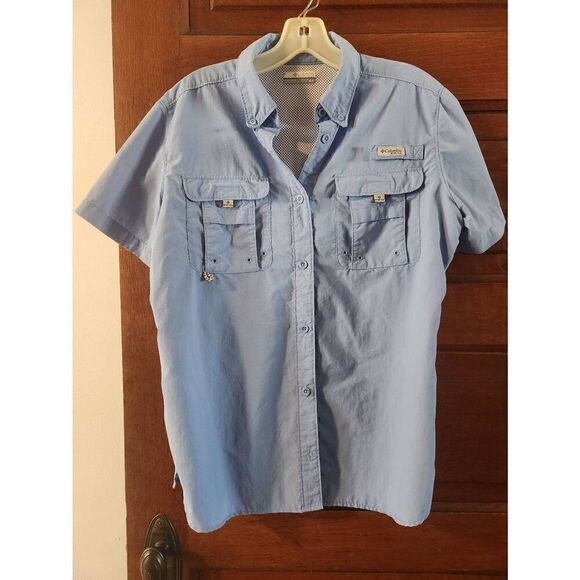 Columbia PFG medium double pocket button-down light blue shirt mens/women's - Picture 4 of 11